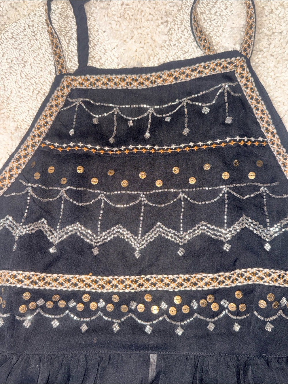 Free People Black Mini Skirt with Gold & Silver Embellishment